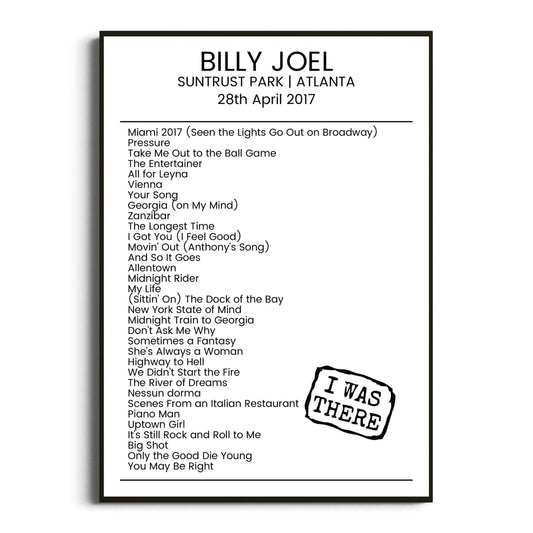 Billy Joel Atlanta 28 April 2017 Setlist Poster