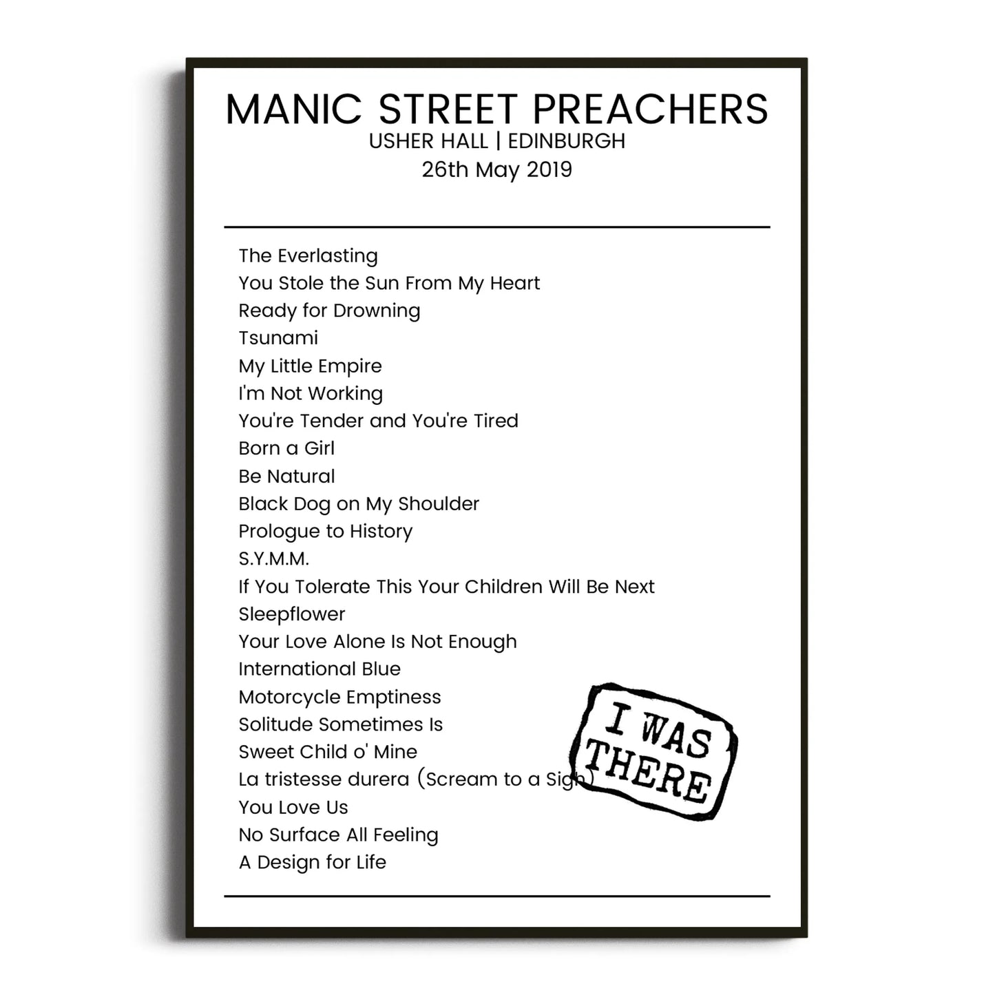 Manic Street Preachers Edinburgh 26 May 2019 Setlist Poster