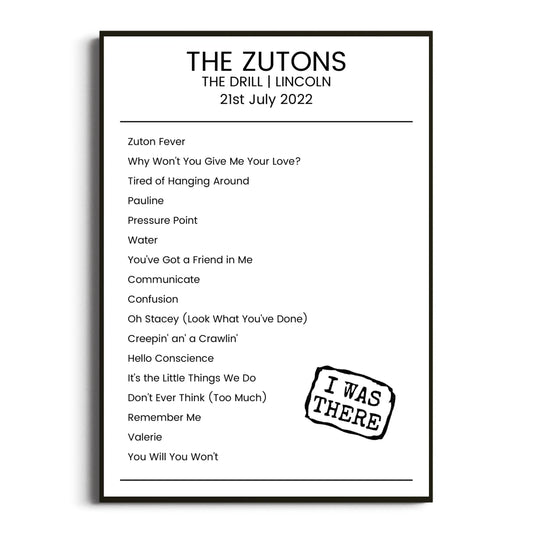 The Zutons Lincoln 21 July 2022 Setlist Poster