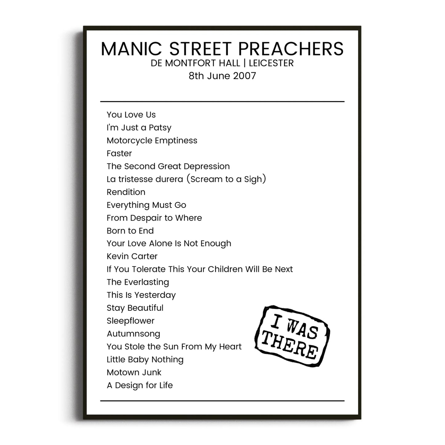 Manic Street Preachers Leicester 08 June 2007 Setlist Poster