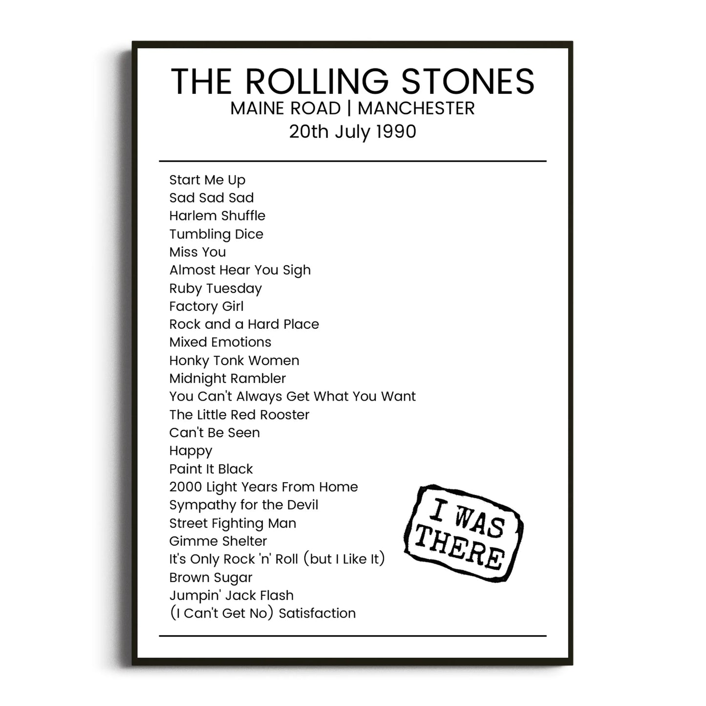 The Rolling Stones Manchester 20 July 1990 Setlist Poster