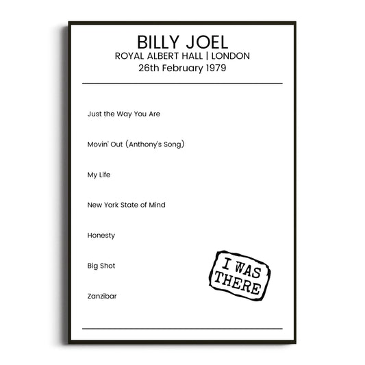 Billy Joel London 26 February 1979 Setlist Poster