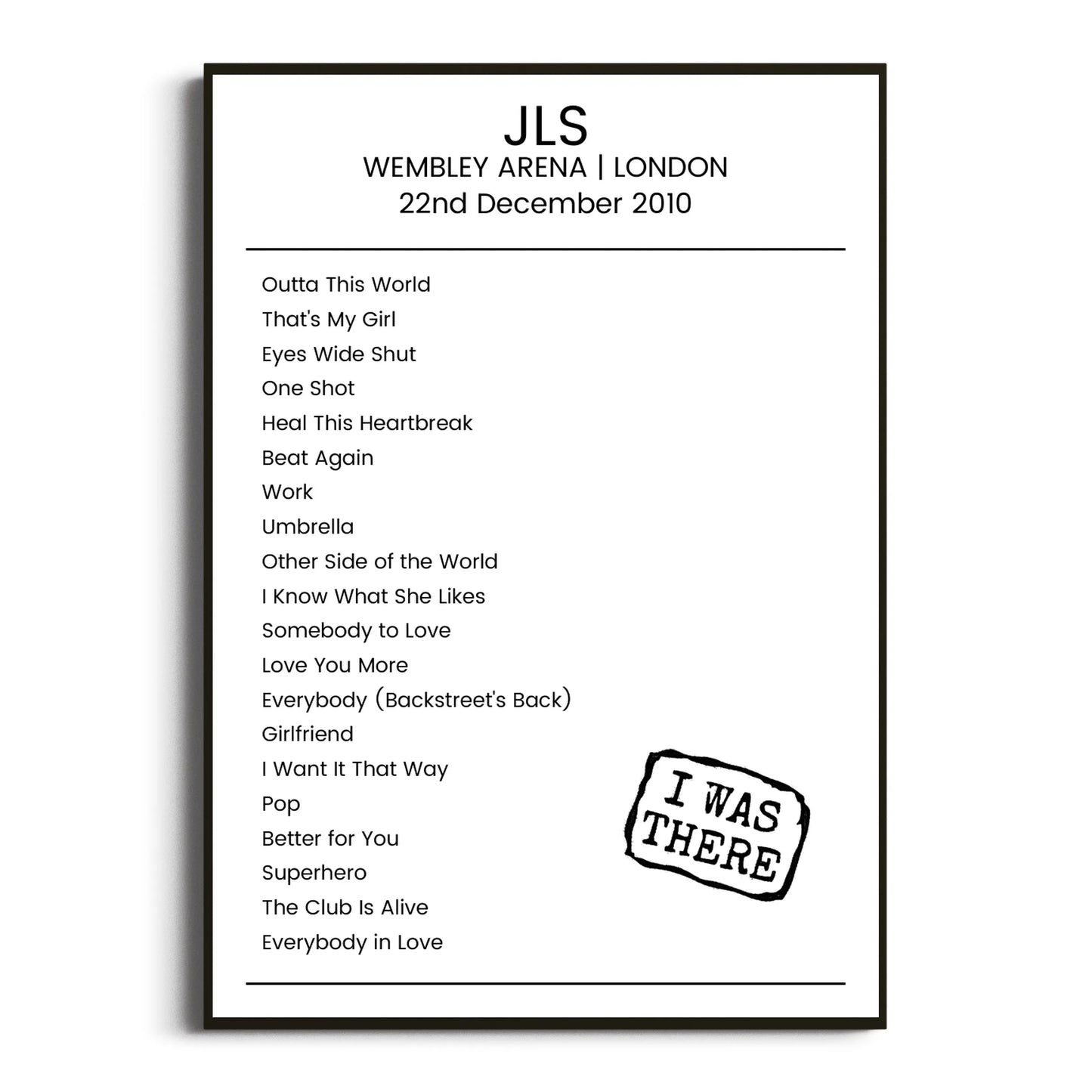 JLS London 22 December 2010 Setlist Poster