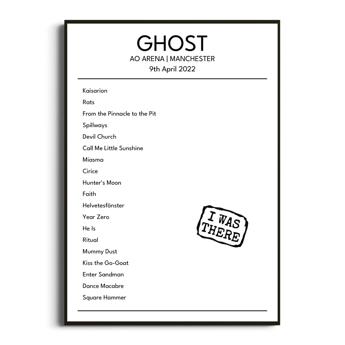 Ghost Manchester 09 April 2022 Setlist Poster