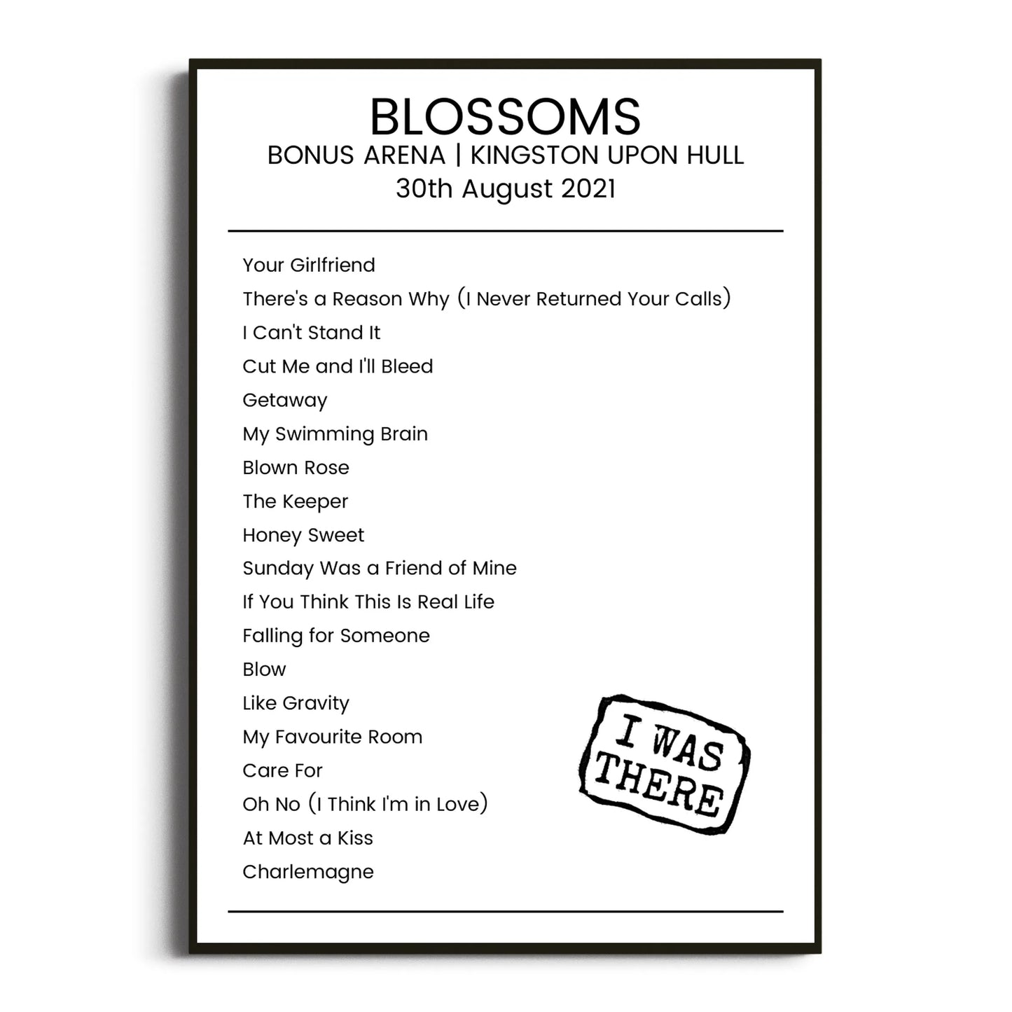 Blossoms Kingston upon Hull 30 August 2021 Setlist Poster