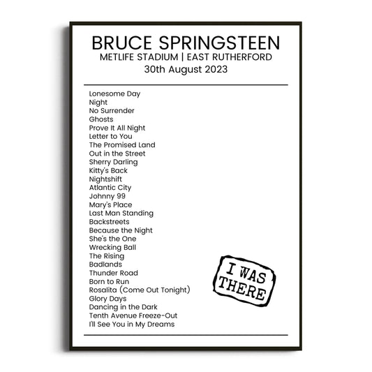 Bruce Springsteen East Rutherford 30 August 2023 Setlist Poster