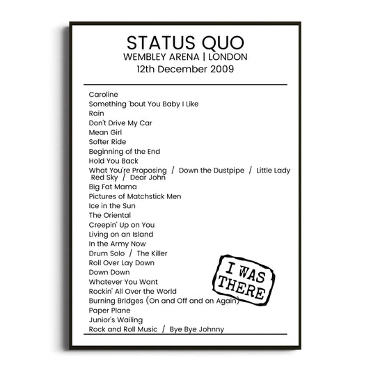 Status Quo London 12 December 2009 Setlist Poster