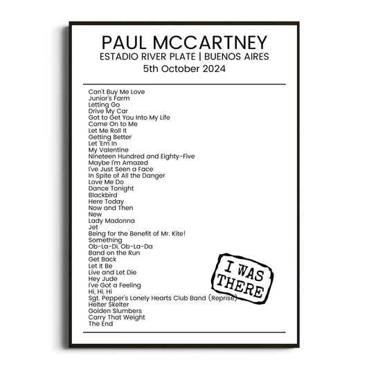 Paul McCartney Buenos Aires 05 October 2024 Setlist Poster