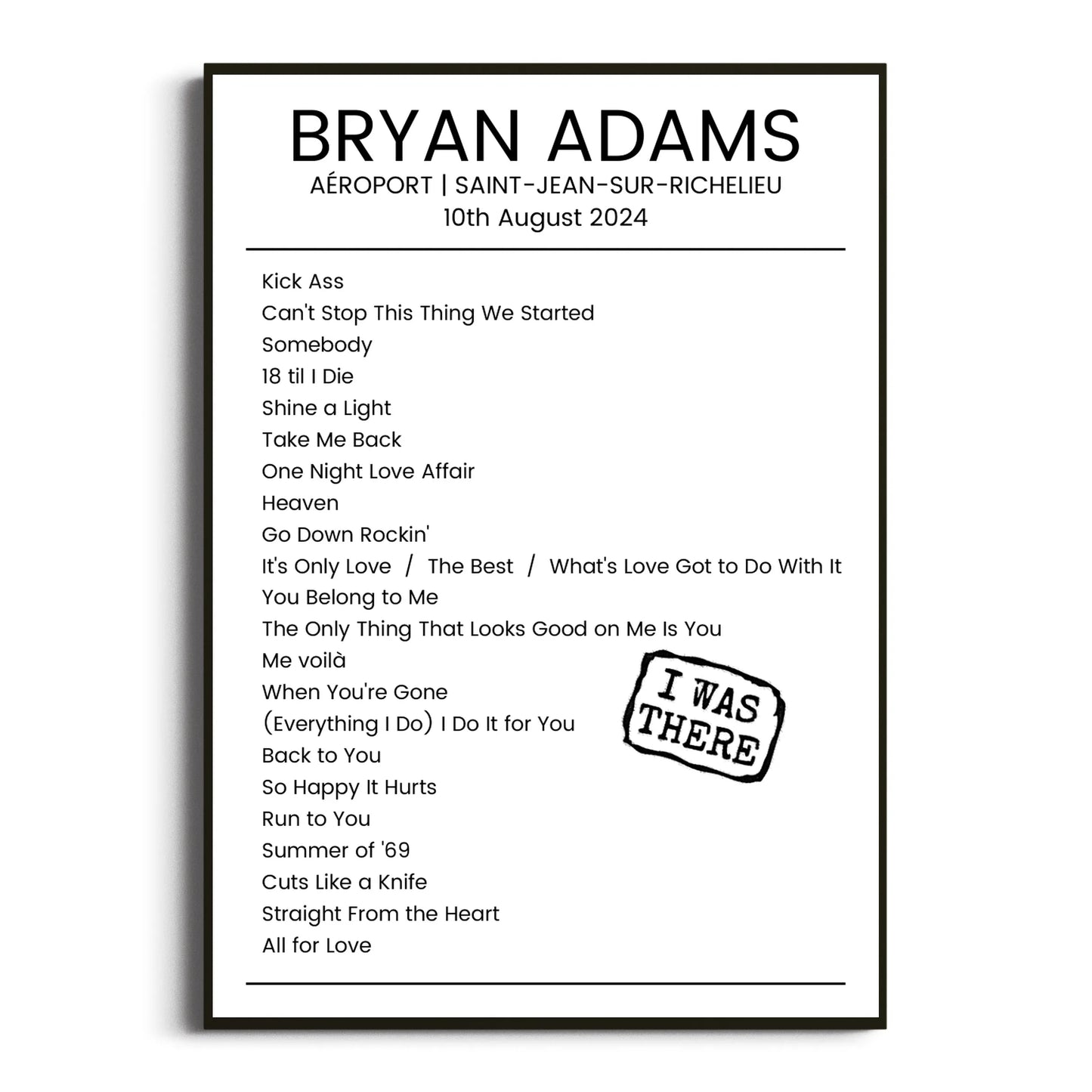 Bryan Adams Saint-Jean-sur-Richelieu 10 August 2024 Setlist Poster