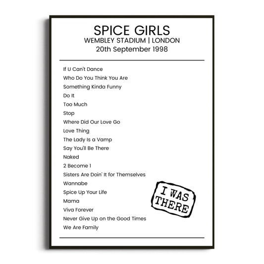 Spice Girls London 20 September 1998 Setlist Poster