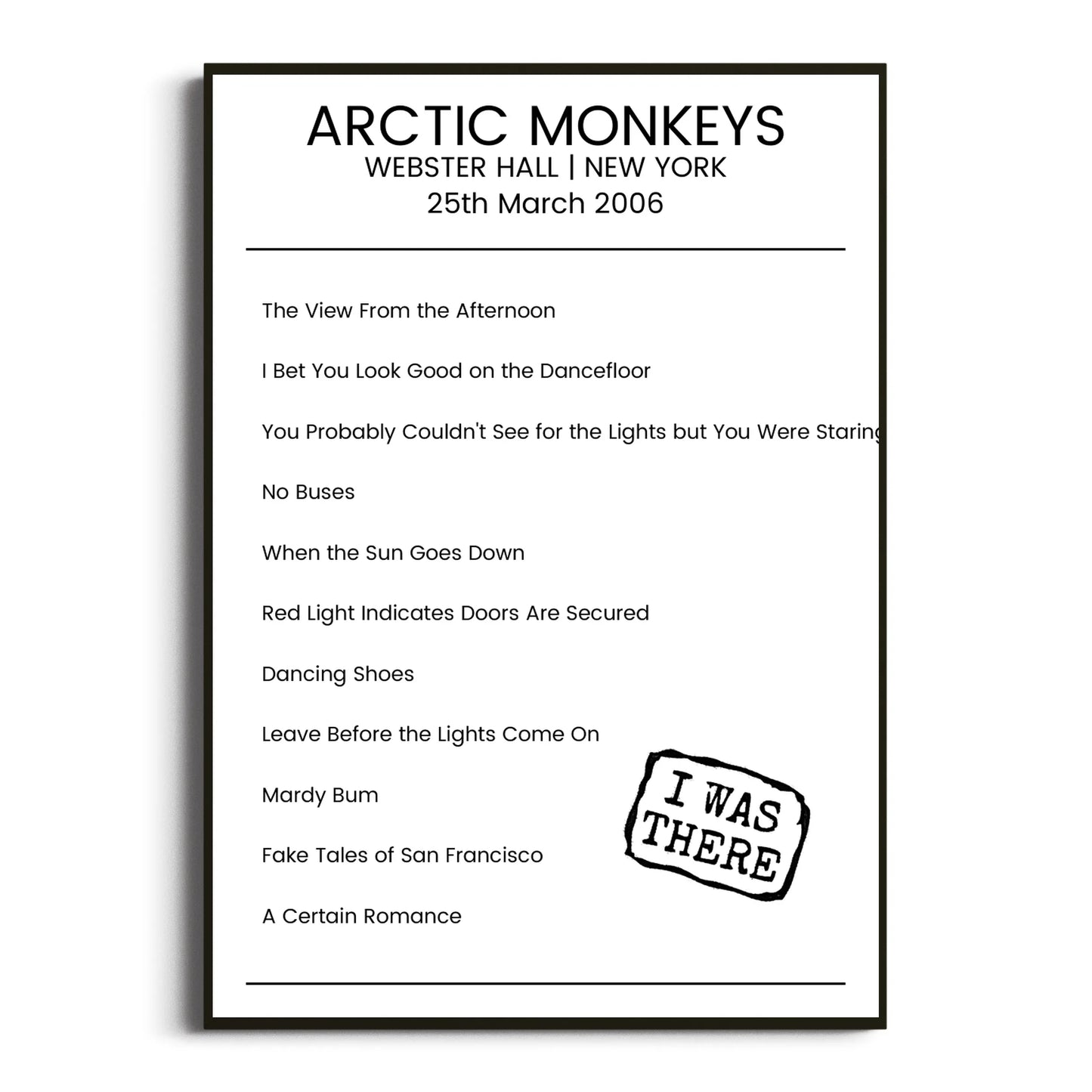 Arctic Monkeys New York 25 March 2006 Setlist Poster