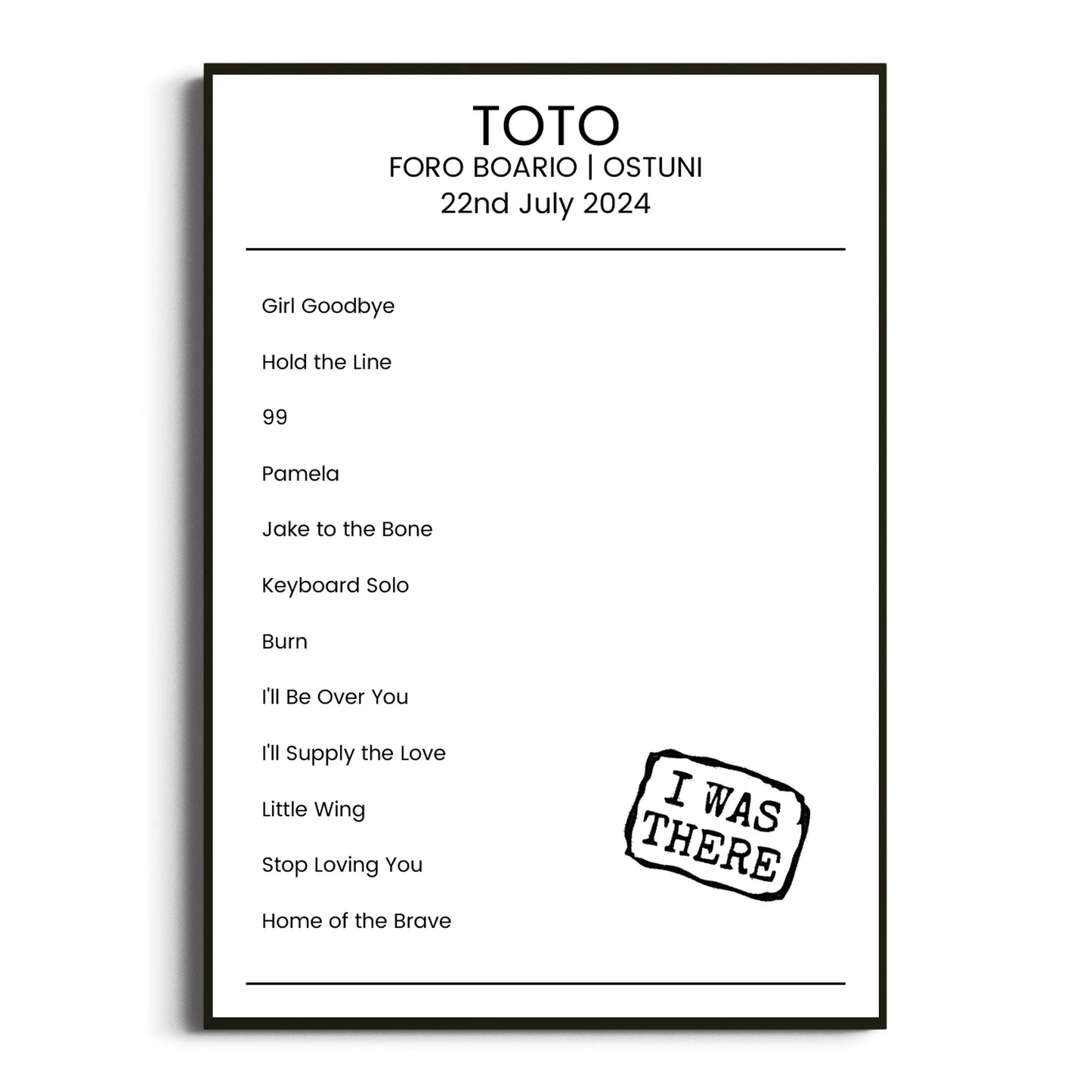 Toto Ostuni 22 July 2024 Setlist Poster