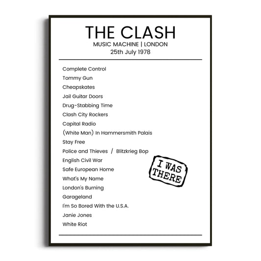 The Clash London 25 July 1978 Setlist Poster