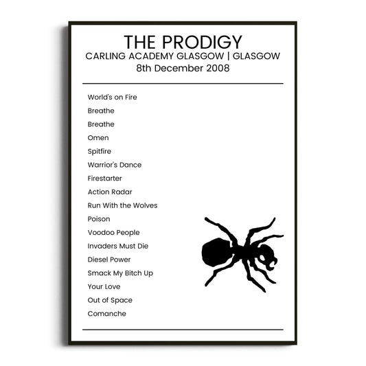 The Prodigy Glasgow 08 December 2008 Setlist Poster