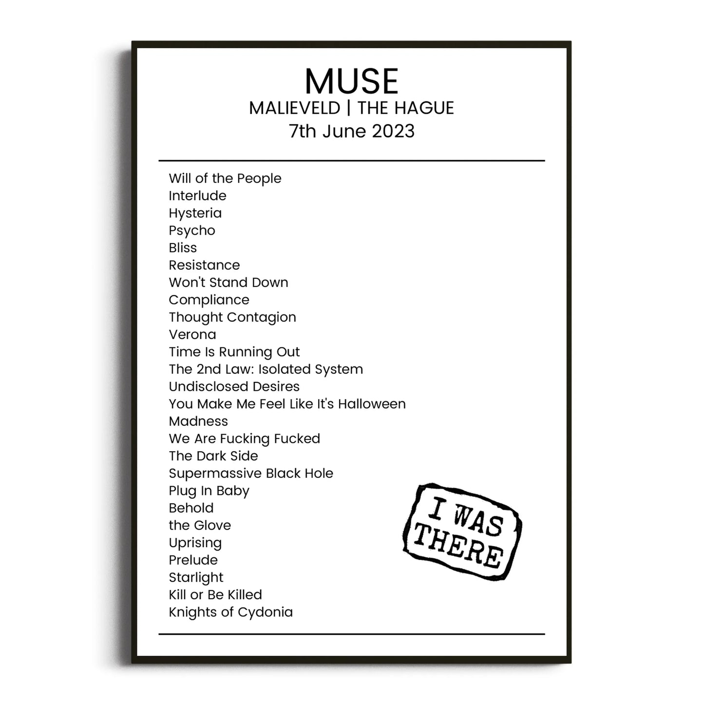 Muse The Hague 07 June 2023 Setlist Poster