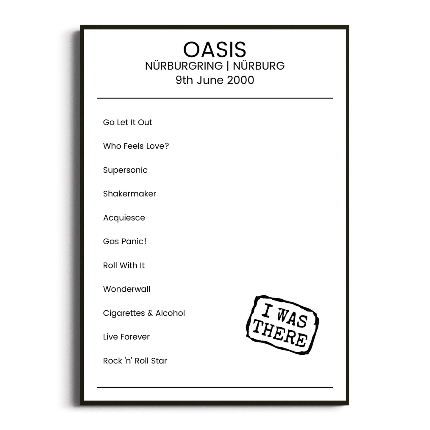 Oasis Nürburg 09 June 2000 Setlist Poster