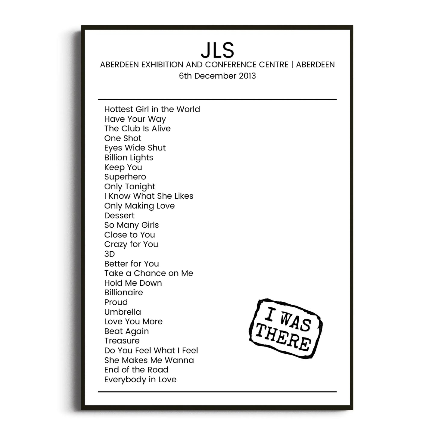 JLS Aberdeen 06 December 2013 Setlist Poster