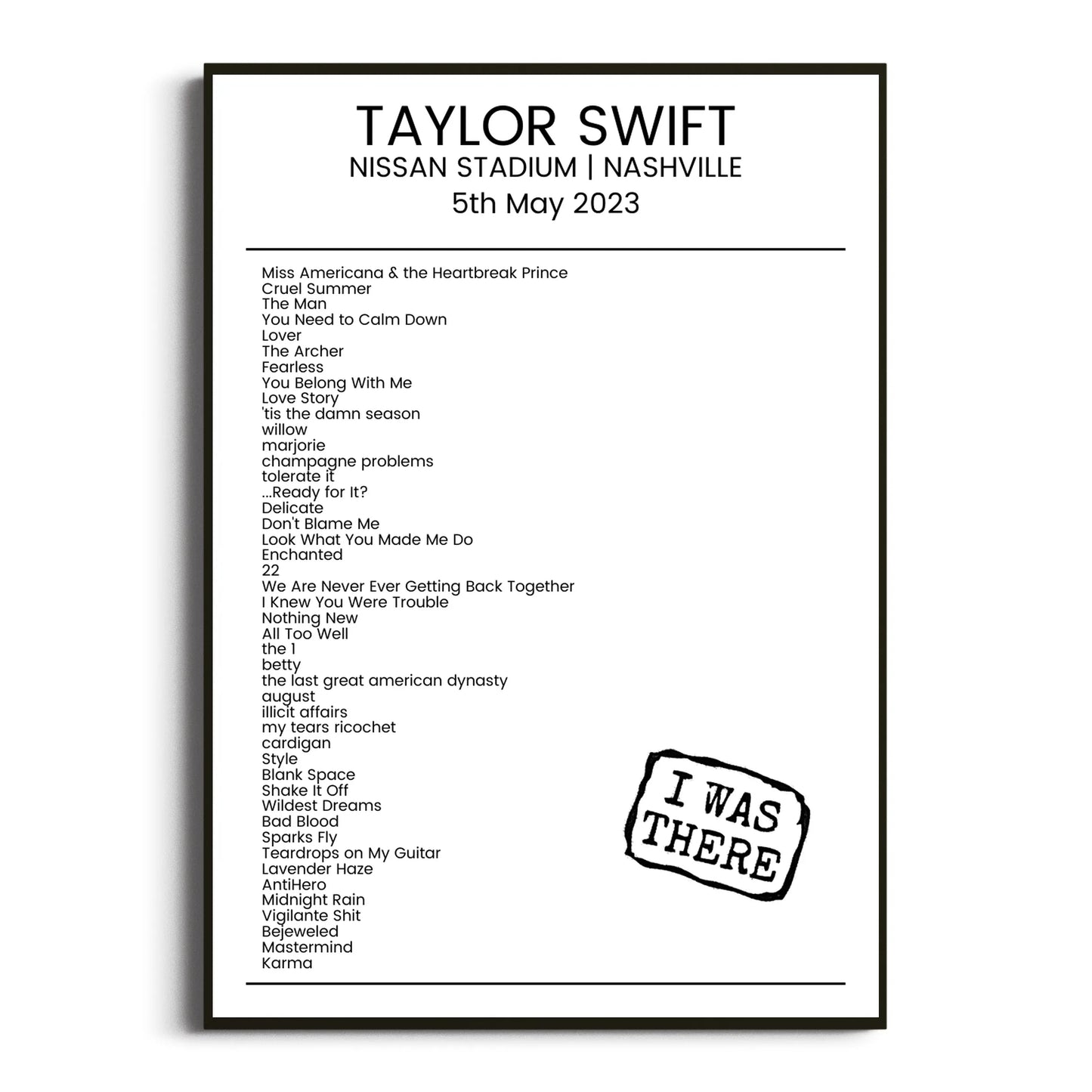 Taylor Swift Nashville 05 May 2023 Setlist Poster