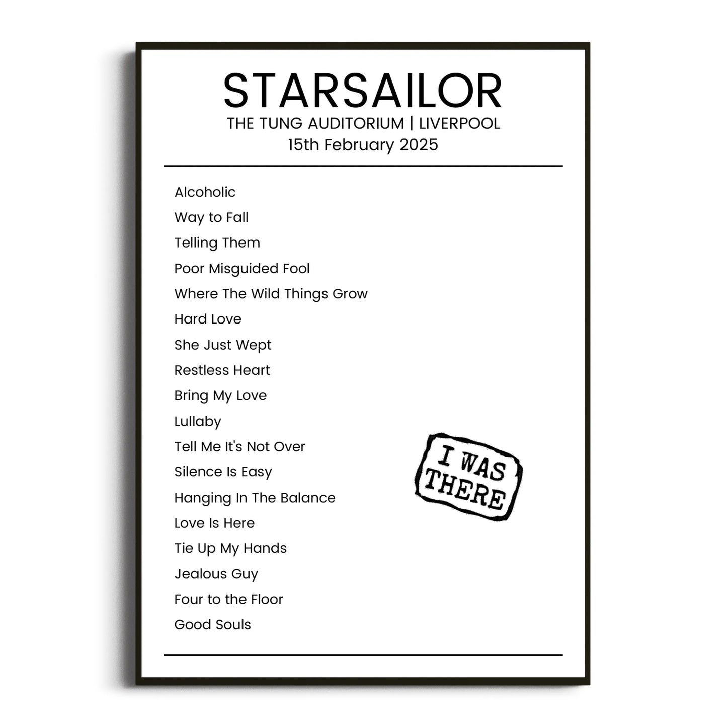 Starsailor Liverpool 15 February 2025 Setlist Poster