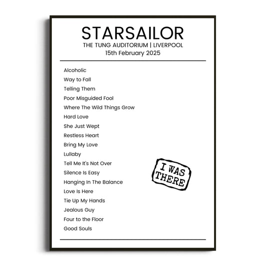 Starsailor Liverpool 15 February 2025 Setlist Poster