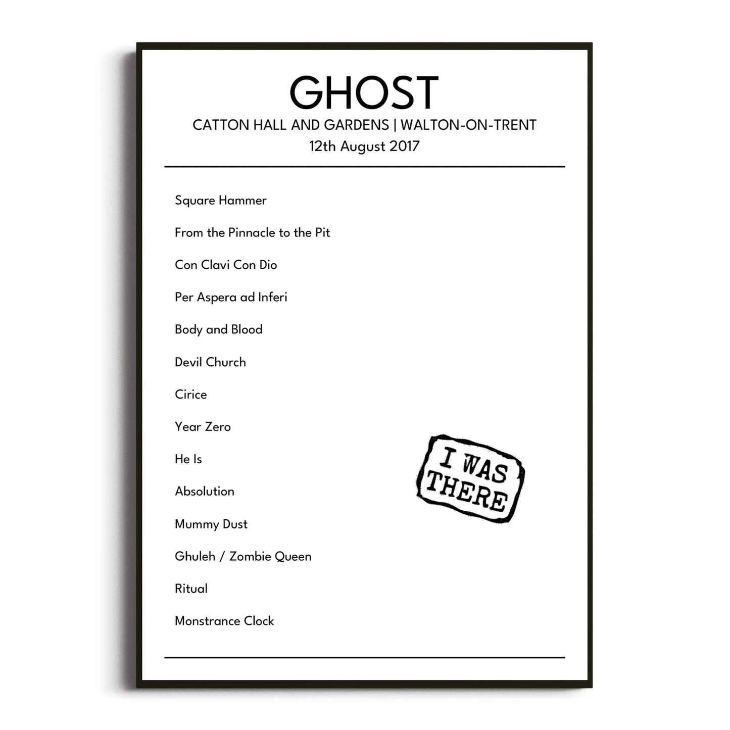 Ghost Walton-on-Trent 12 August 2017 Setlist Poster