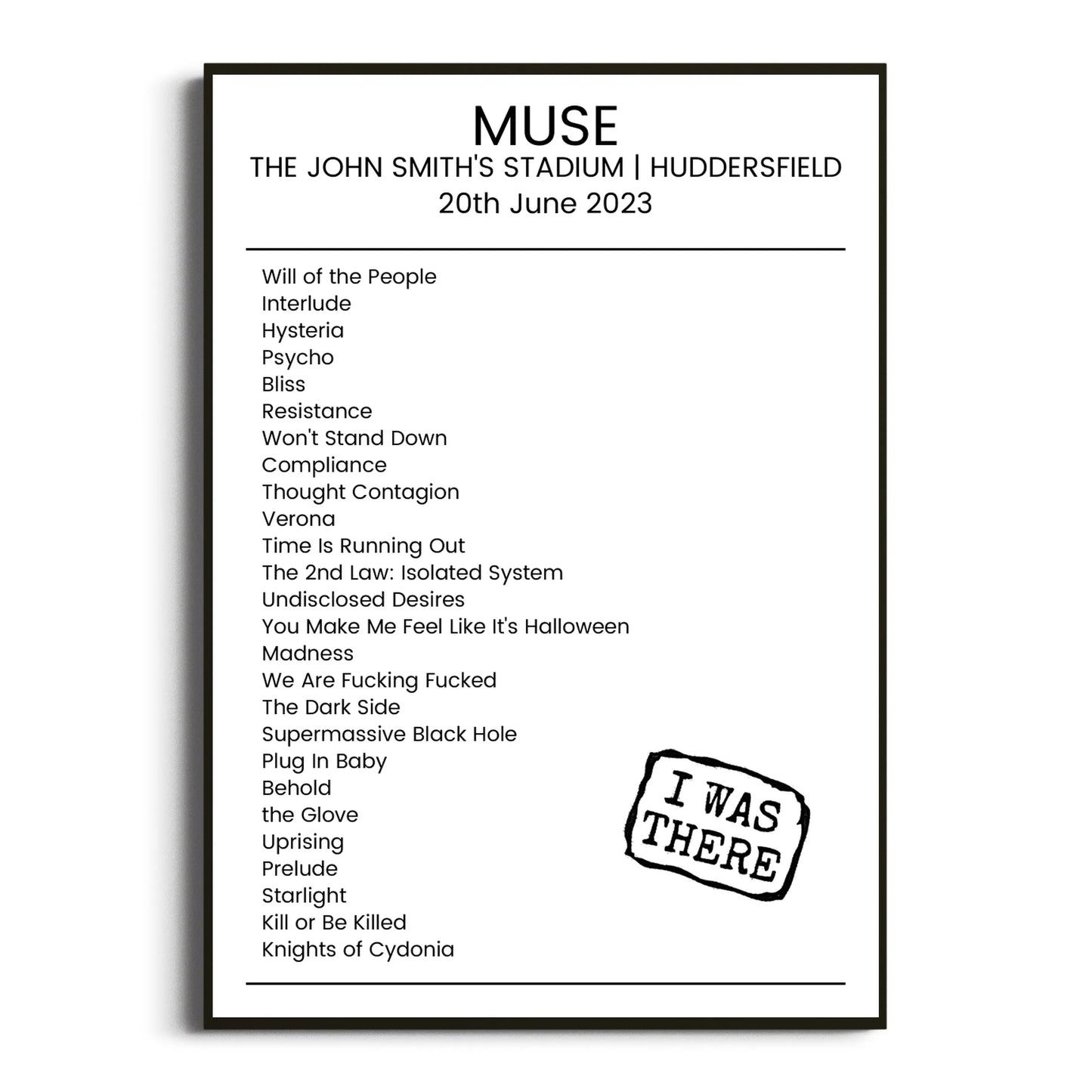 Muse Huddersfield 20 June 2023 Setlist Poster