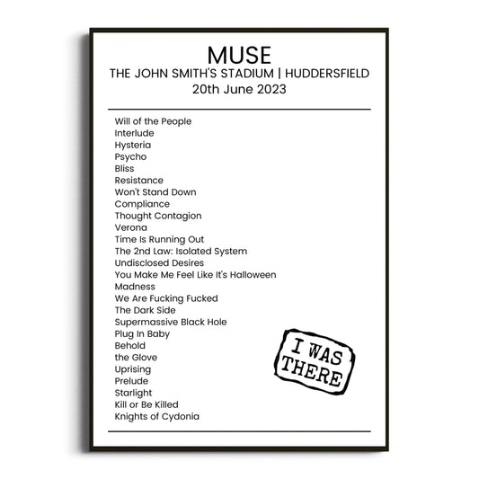 Muse Huddersfield 20 June 2023 Setlist Poster