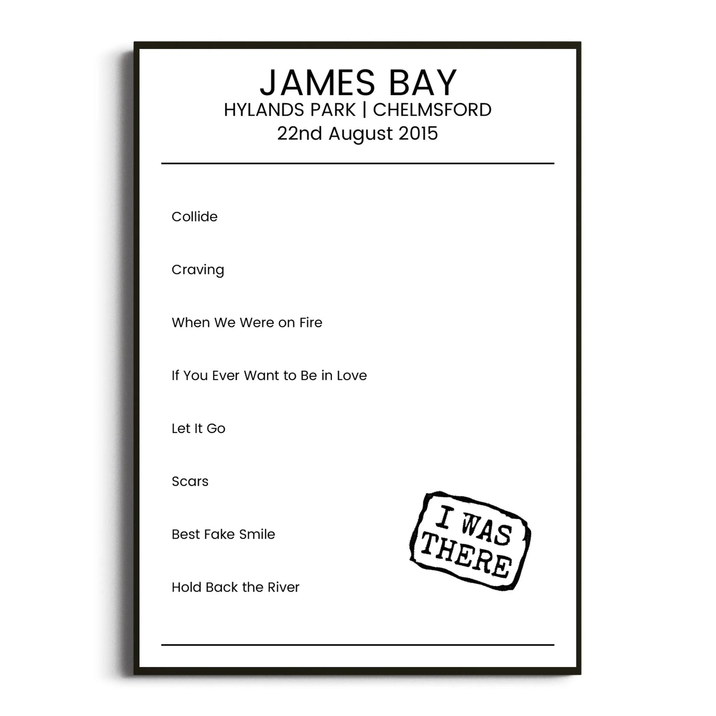 James Bay Chelmsford 22 August 2015 Setlist Poster