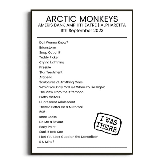 Arctic Monkeys Alpharetta 11 September 2023 Setlist Poster