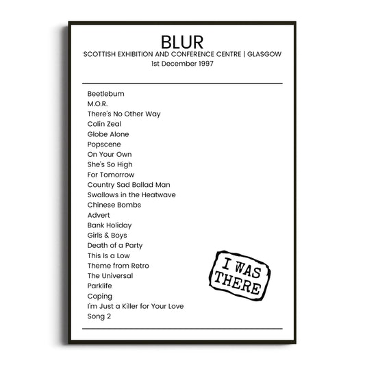 Blur Glasgow 01 December 1997 Setlist Poster