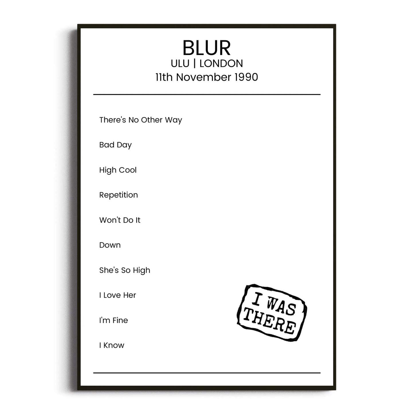 Blur London 11 November 1990 Setlist Poster