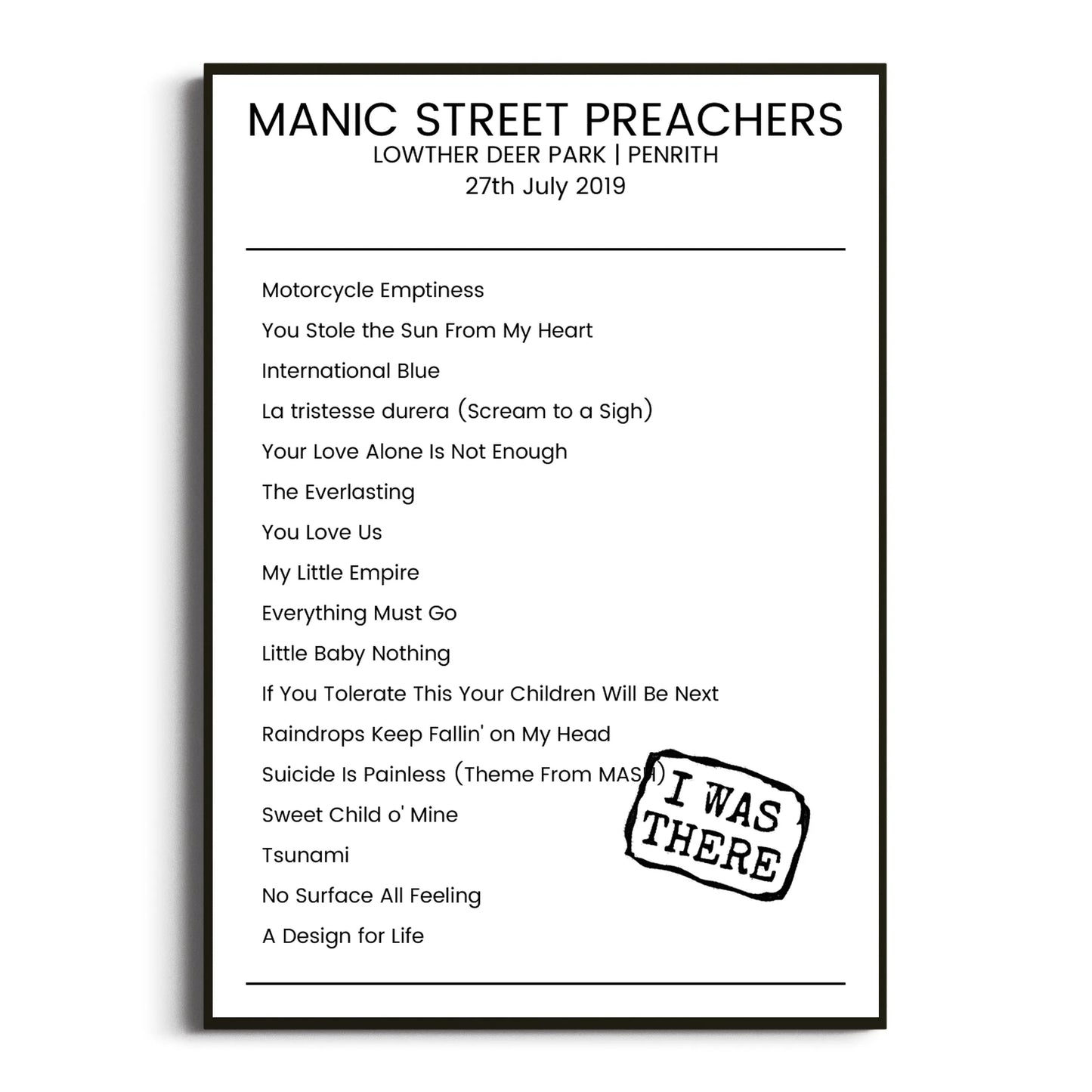 Manic Street Preachers Penrith 27 July 2019 Setlist Poster