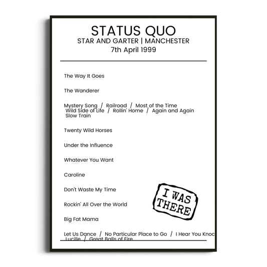 Status Quo Manchester 07 April 1999 Setlist Poster