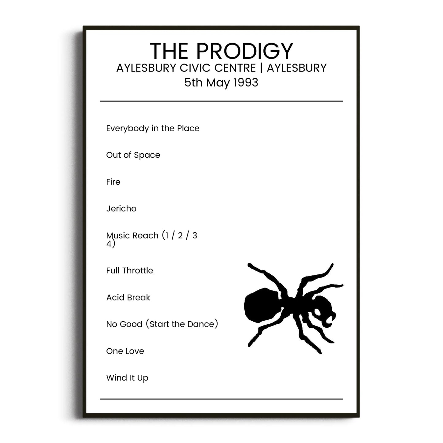 The Prodigy Aylesbury 05 May 1993 Setlist Poster