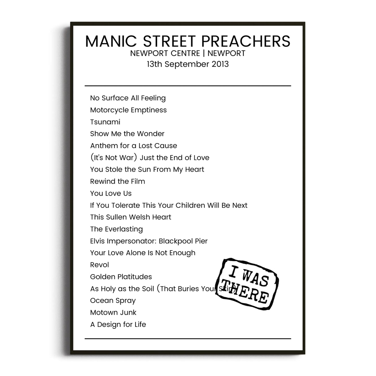 Manic Street Preachers Newport 13 September 2013 Setlist Poster