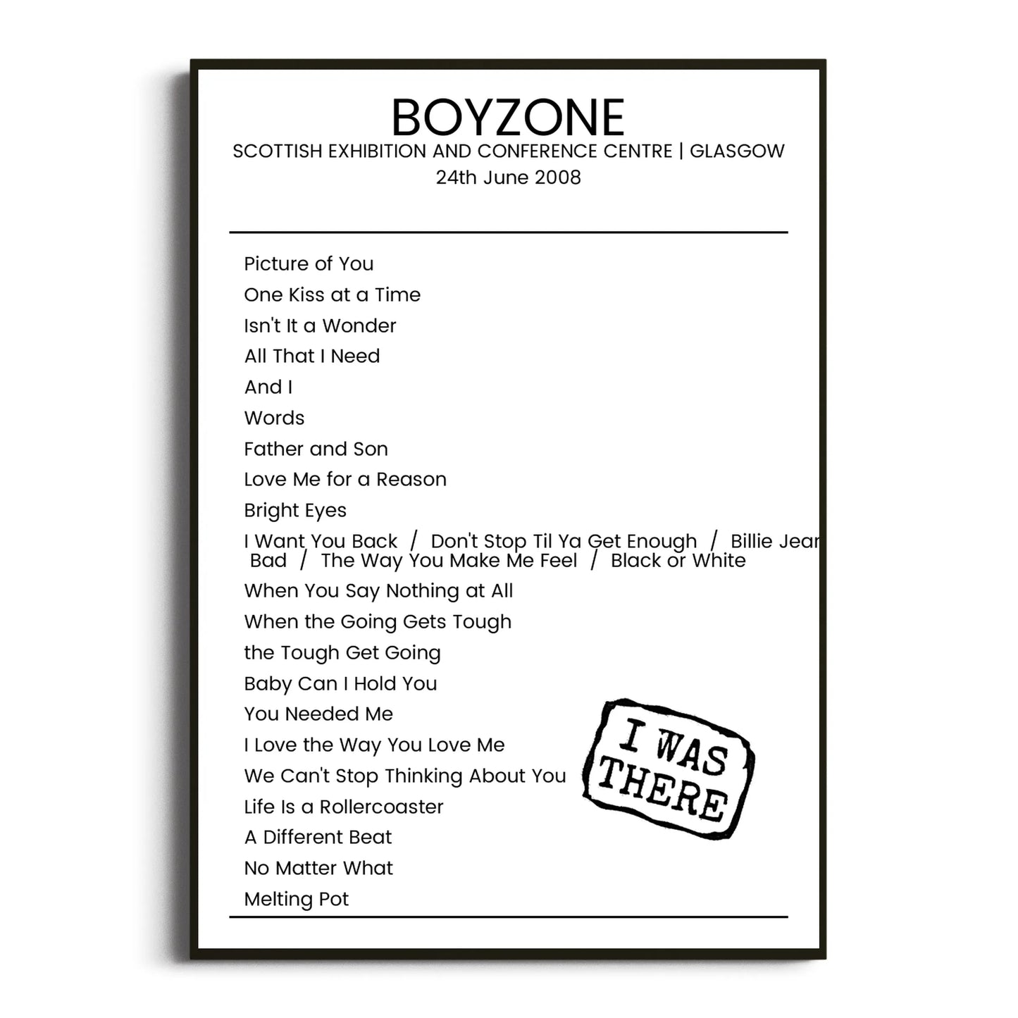 Boyzone Glasgow 24 June 2008 Setlist Poster