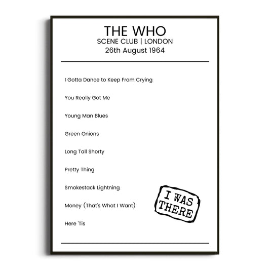 The Who London 26 August 1964 Setlist Poster