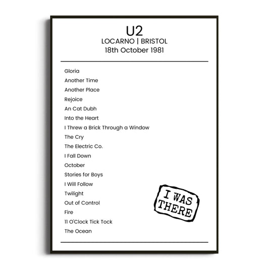 U2 Bristol 18 October 1981 Setlist Poster