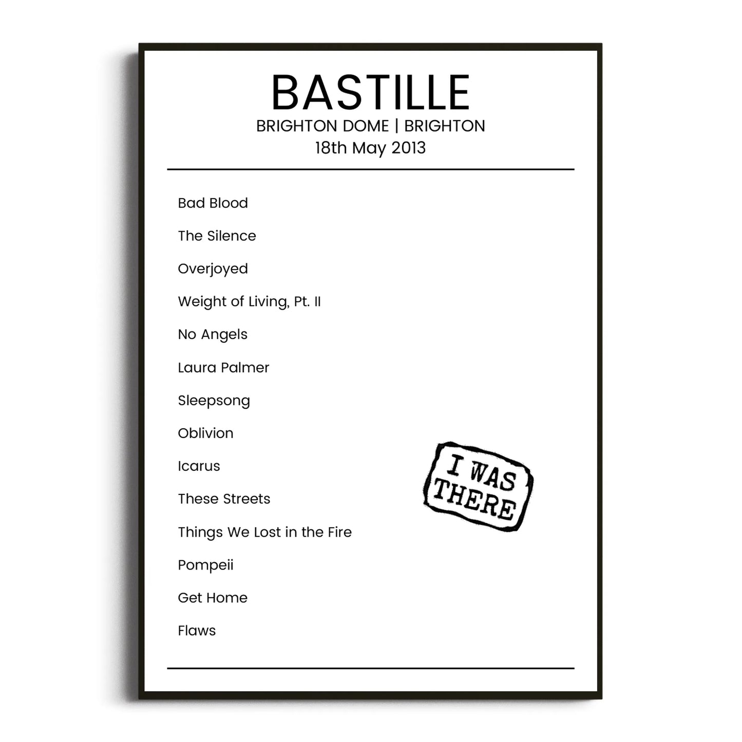 Bastille Brighton 18 May 2013 Setlist Poster