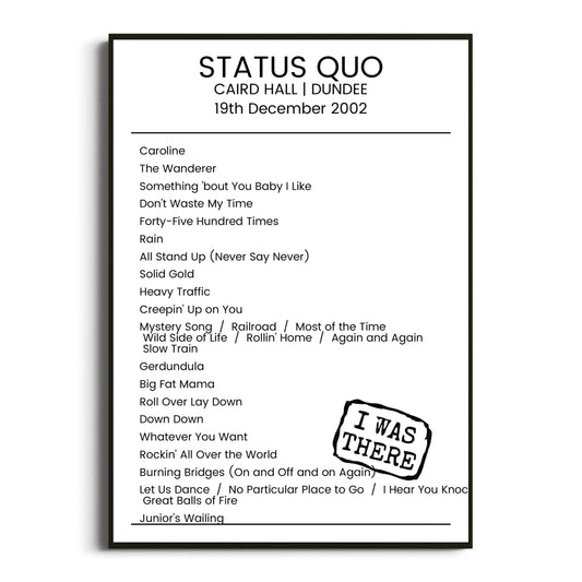 Status Quo Dundee 19 December 2002 Setlist Poster