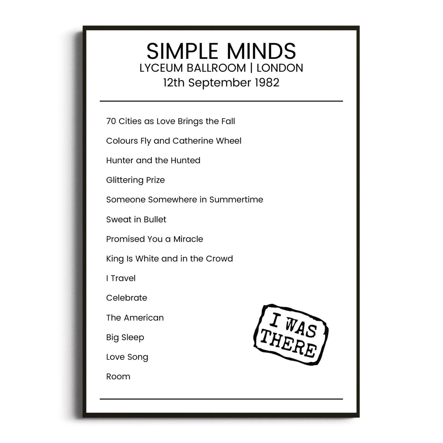 Simple Minds London 12 September 1982 Setlist Poster