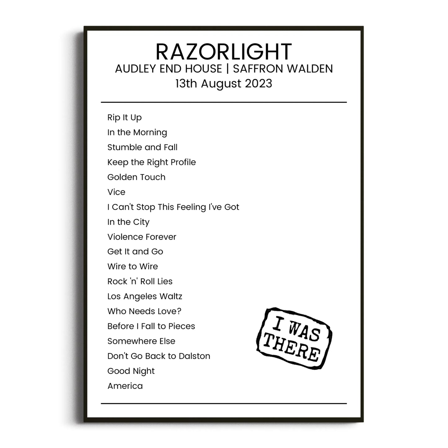 Razorlight Saffron Walden 13 August 2023 Setlist Poster