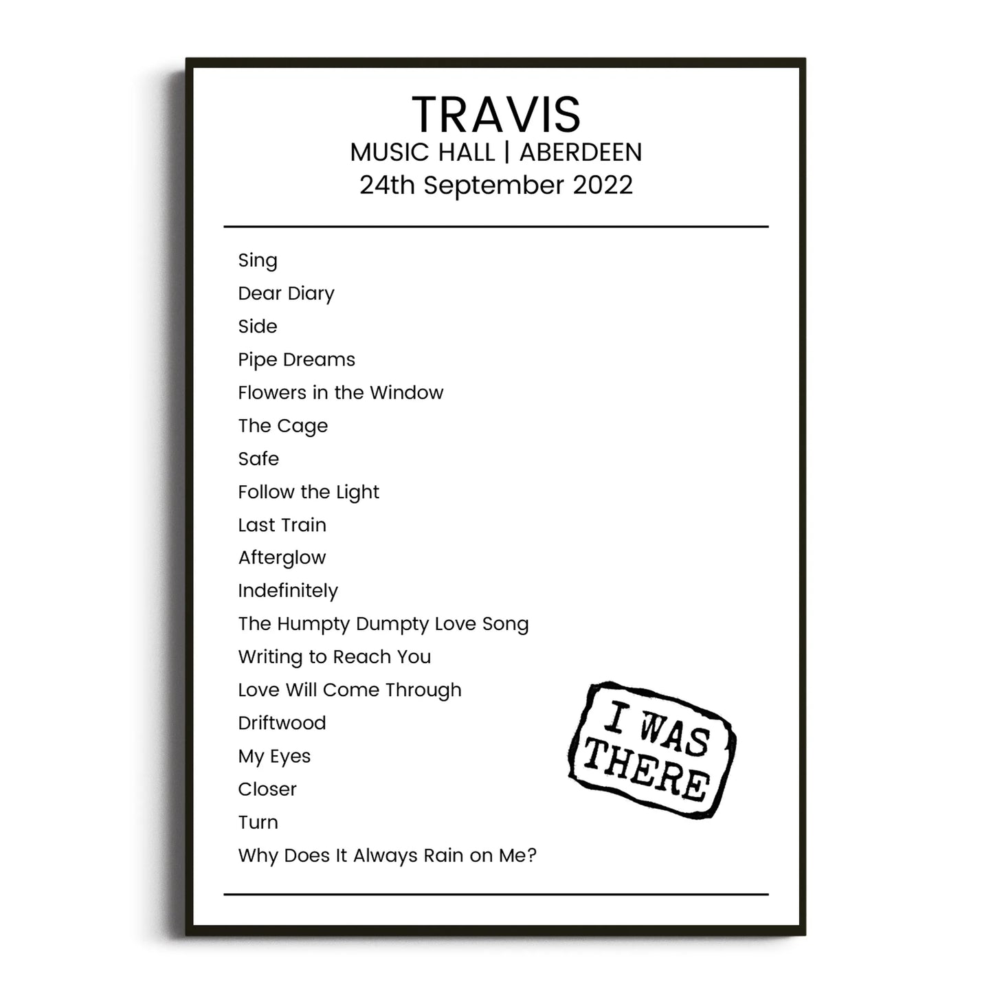 Travis Aberdeen 24 September 2022 Setlist Poster