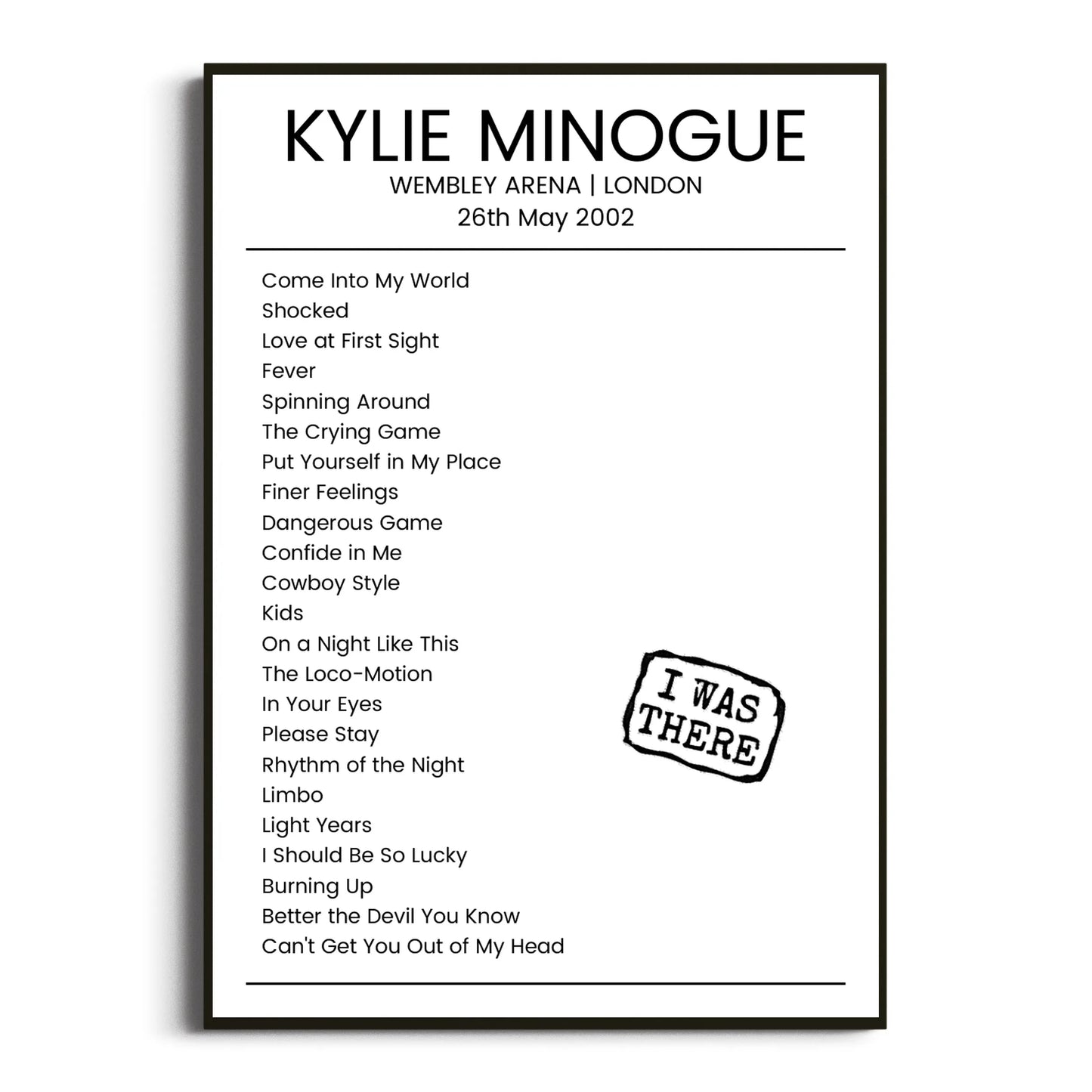 Kylie Minogue London 26 May 2002 Setlist Poster