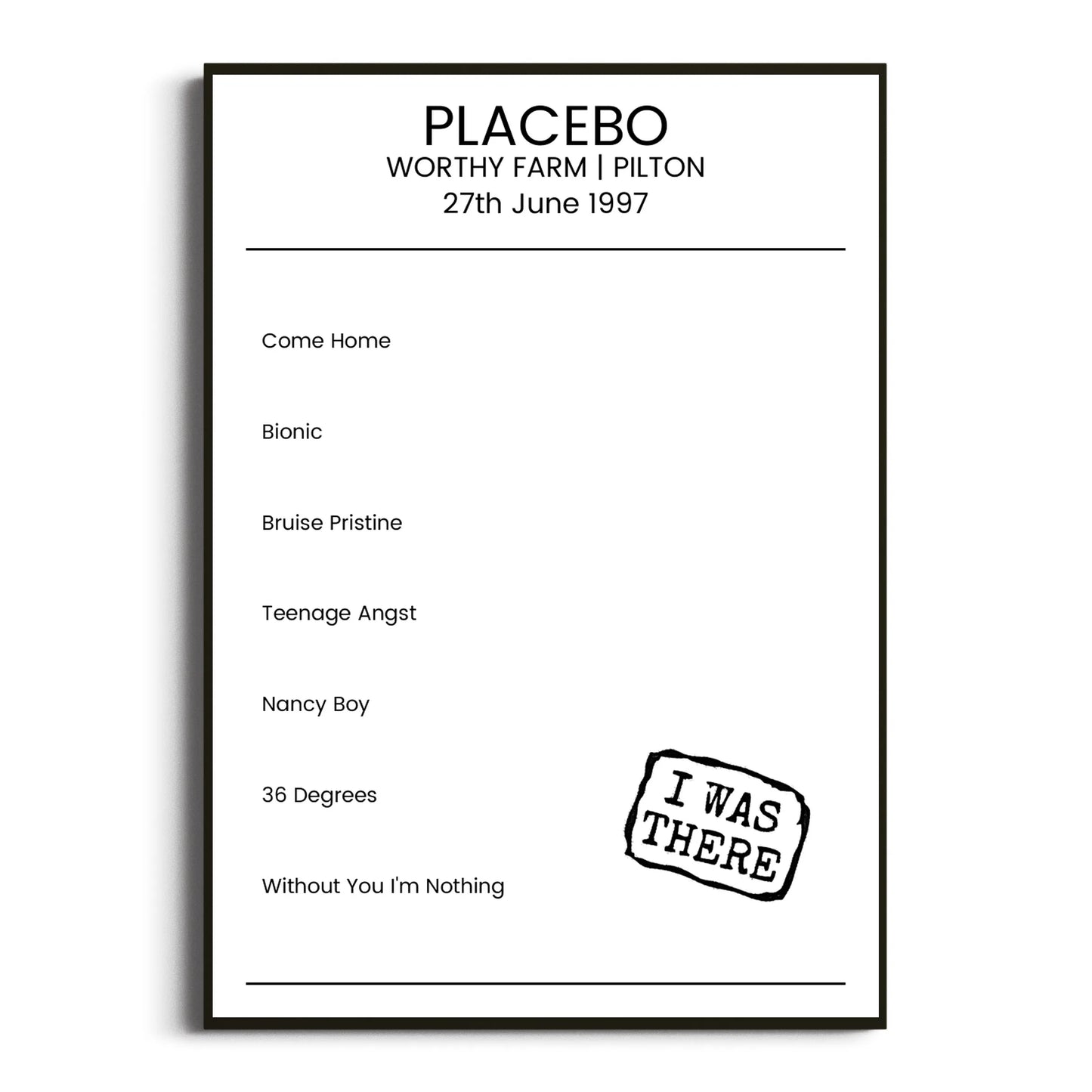 Placebo Pilton 27 June 1997 Setlist Poster