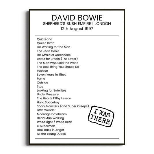 David Bowie London 12 August 1997 Setlist Poster