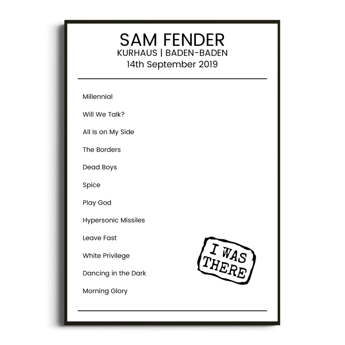 Sam Fender Baden-Baden 14 September 2019 Setlist Poster