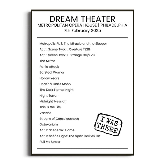 Dream Theater Philadelphia 07 February 2025 Setlist Poster