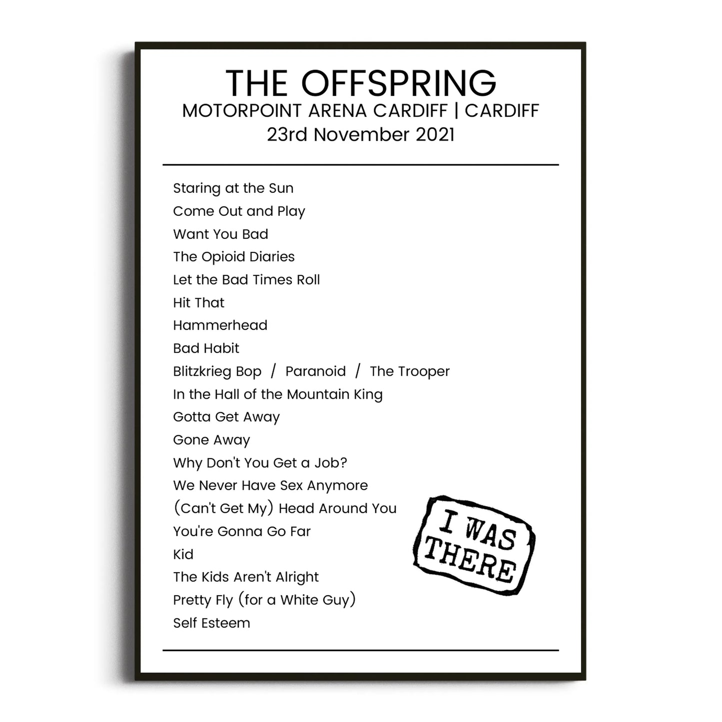 The Offspring Cardiff 23 November 2021 Setlist Poster