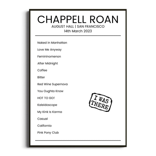 Chappell Roan San Francisco 14 March 2023 Setlist Poster